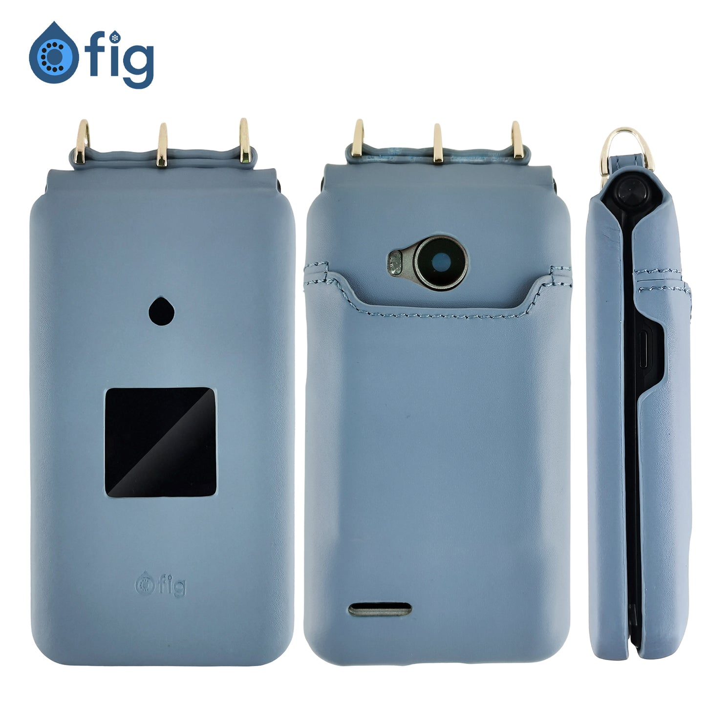 Fig Flip II Genuine Leather Crossbody Case (with strap) - Light Blue