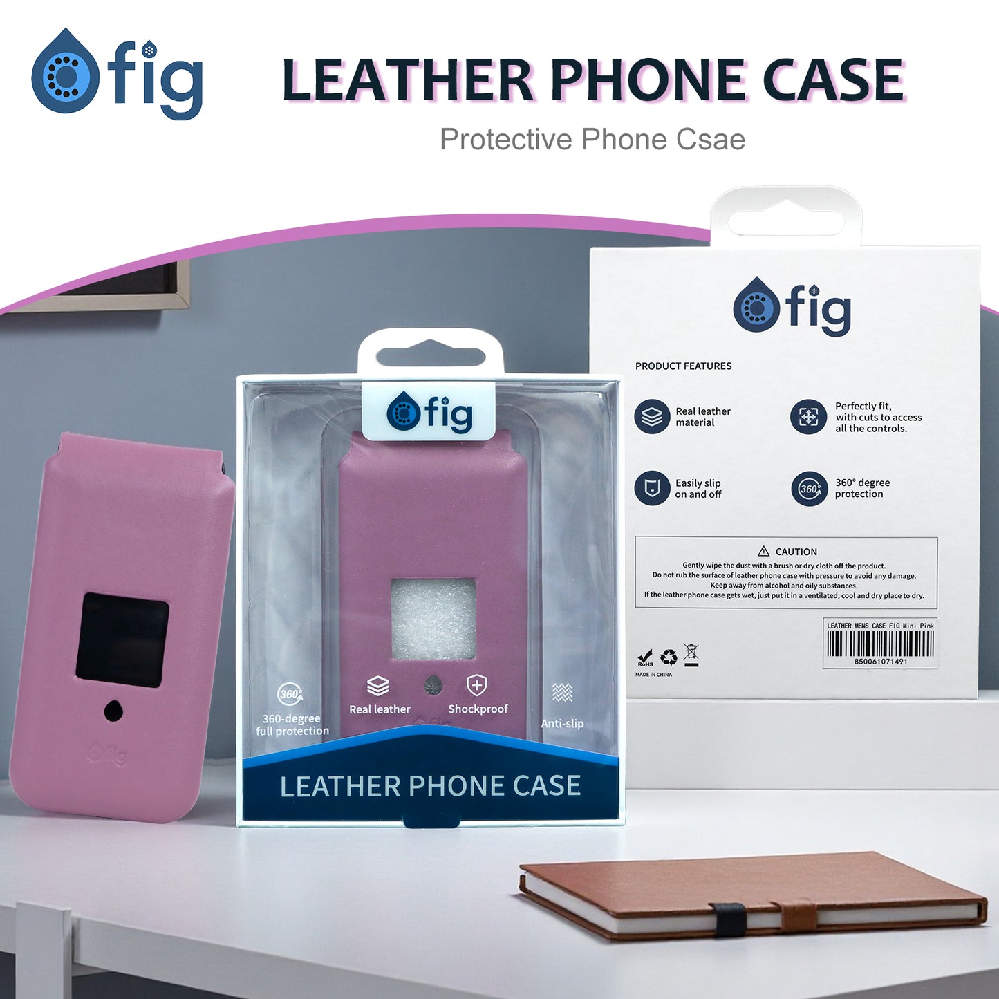 Fig Mini Shockproof Genuine Leather Case - Pink