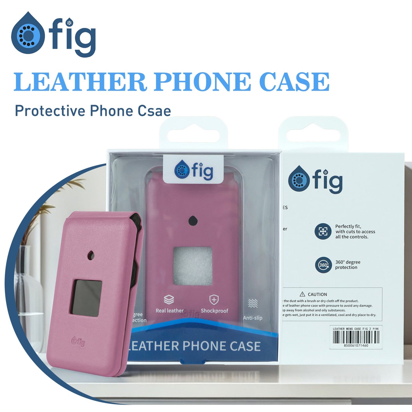 Fig Flip II Shockproof Genuine Leather Case - Pink