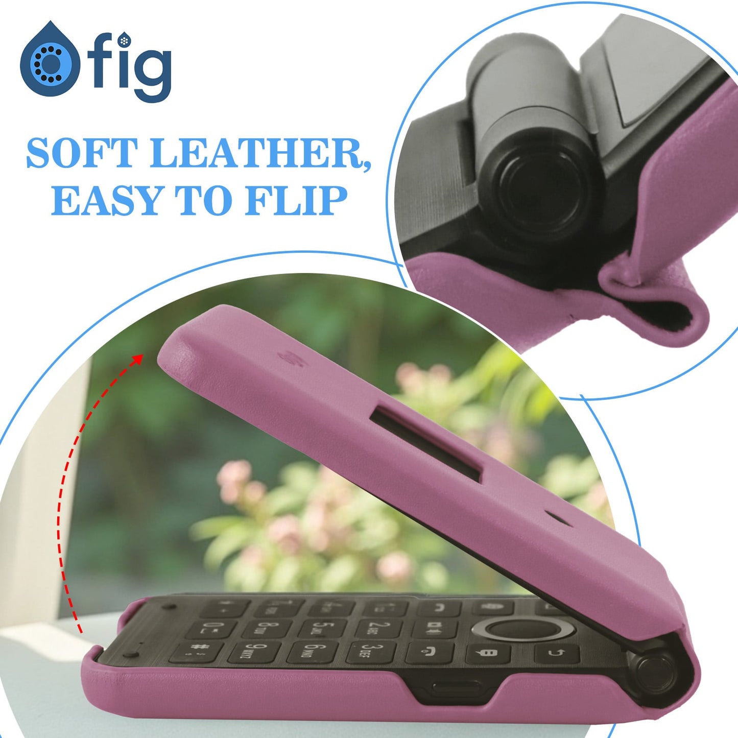 Fig Flip II Shockproof Genuine Leather Case - Pink